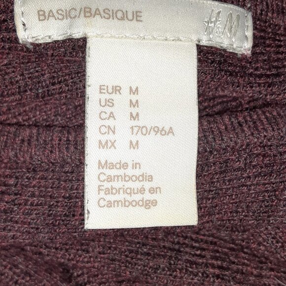 H & M Basic Woman's Polyester & Wool Top Size MEDIUM, Burgandy Color, 3/4 Sleeve - Picture 4 of 8